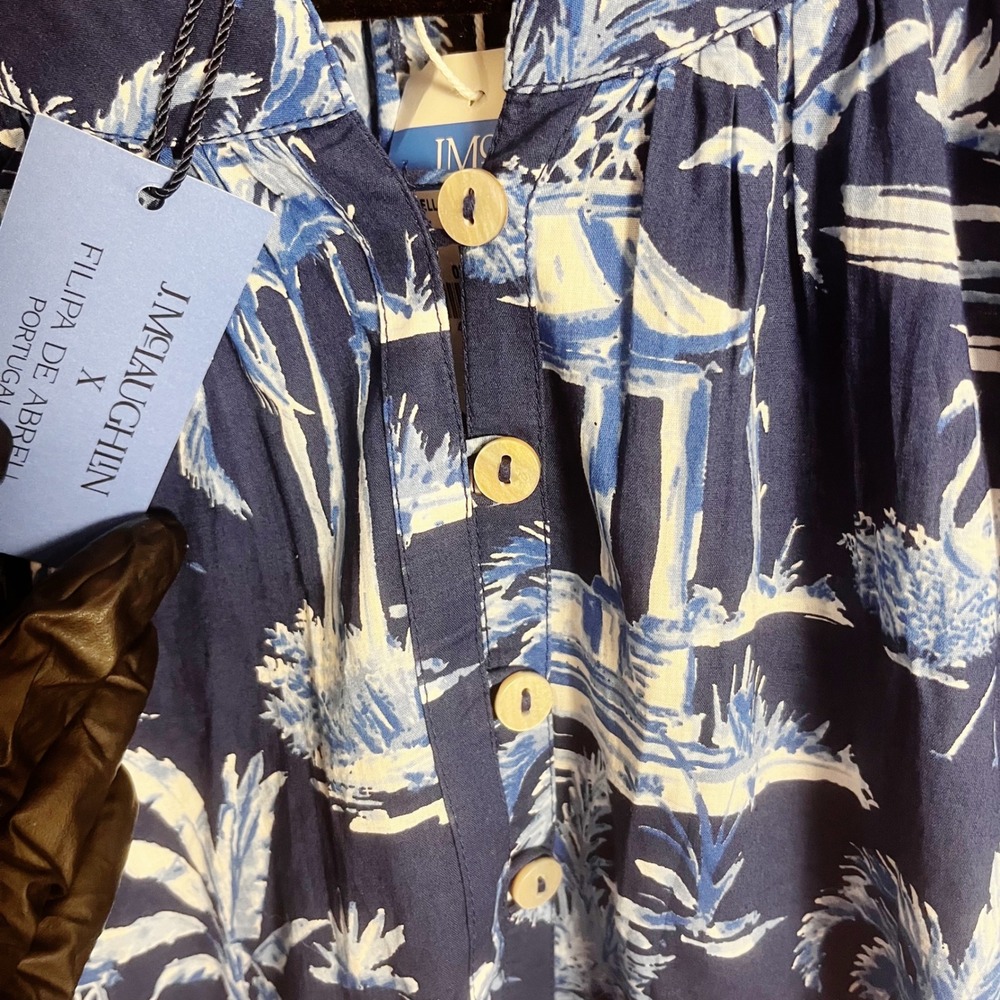J.McLaughlin Maxi Dress Womens M Blue Filipa de Abreu Toile Cotton Long Sleeve‎ - Picture 7 of 11